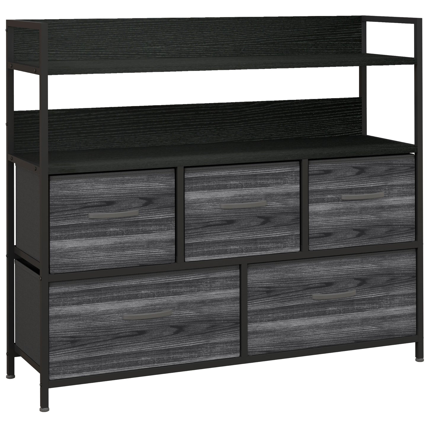 Photo of HOMCOM Rustic Chest of Five Fabric Drawers - Black in Black colour on a white background