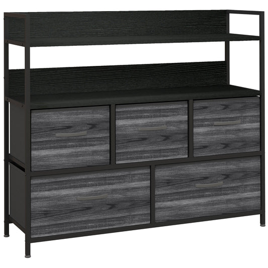 Photo of HOMCOM Rustic Chest of Five Fabric Drawers - Black in Black colour on a white background