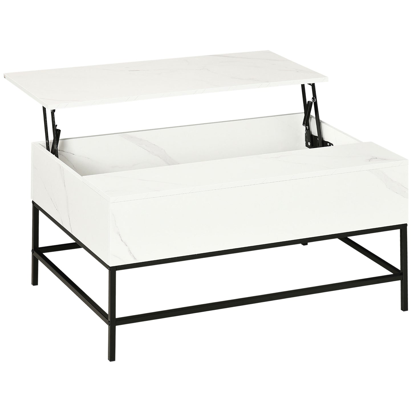 Photo of HOMCOM Modern Lifting Coffee Table with Hidden Compartment, Storage Coffee Table for Living Room, Faux Marble White in White colour on a white background