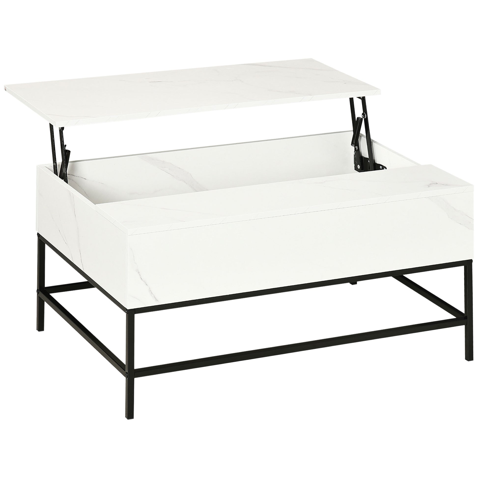 Photo of HOMCOM Modern Lifting Coffee Table with Hidden Compartment, Storage Coffee Table for Living Room, Faux Marble White in White colour on a white background