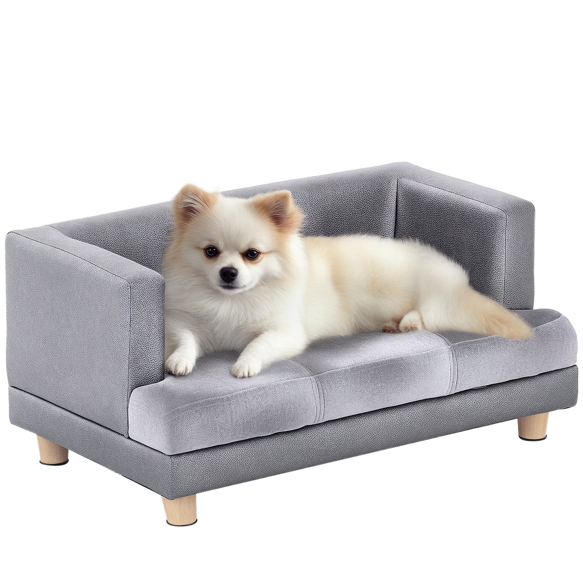 Photo of PawHut Dog Sofa Bed for Small-Sized Dogs, Elevated Pet Chair with PU Cover, Soft Cushion, Cat Couch Lounger with Anti-slip Legs - Grey in Grey colour on a white background