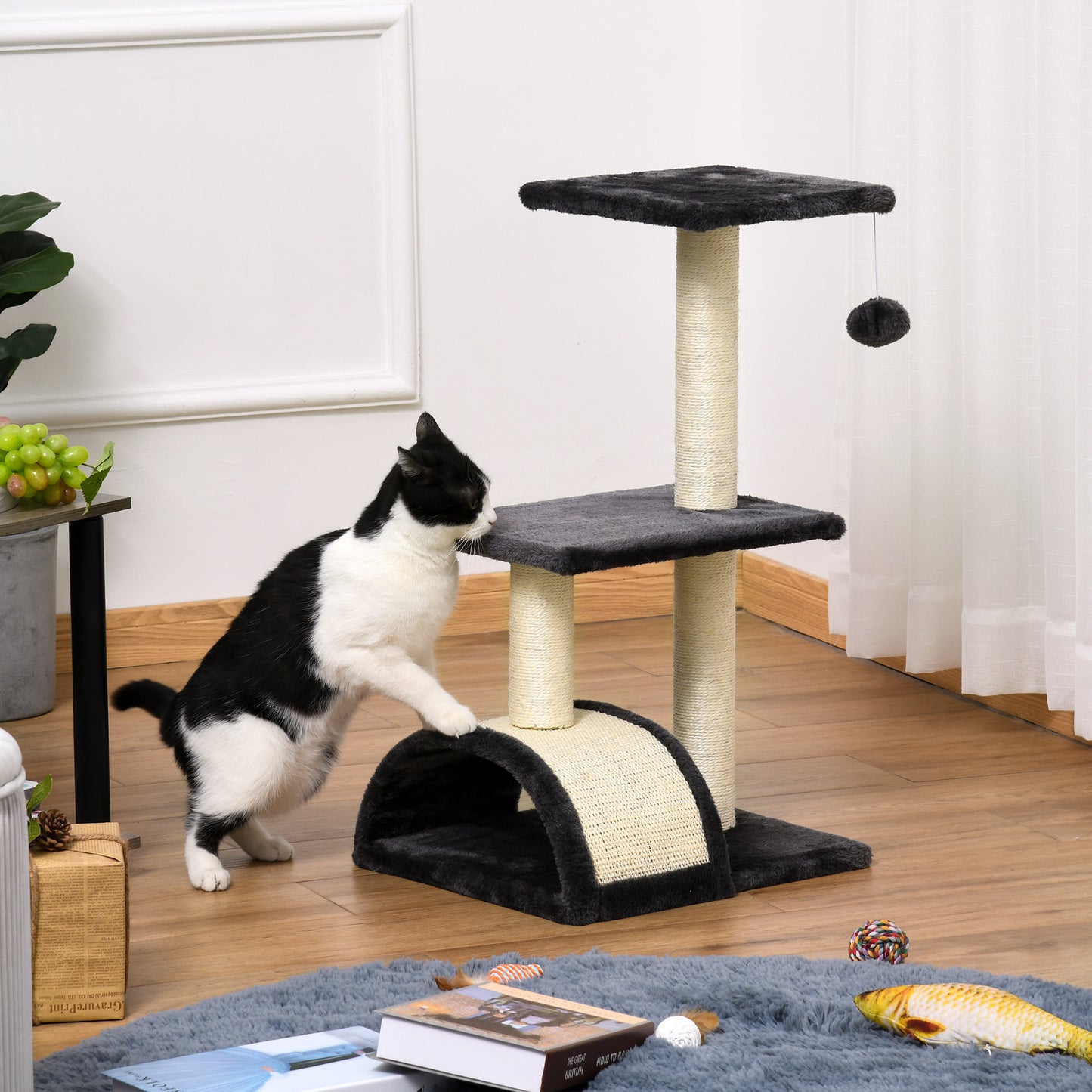 PawHut 72cm Cat Tree with Scratching Post, Pad for Indoor Cats - Smoky Grey