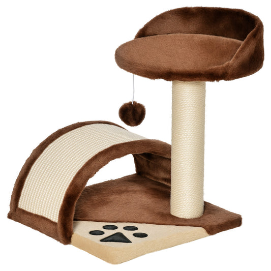 Photo of PawHut Cat Tree Scratching Scratcher Post Kitten Activity Centre Climber Hanging Ball Brown in Brown colour on a white background