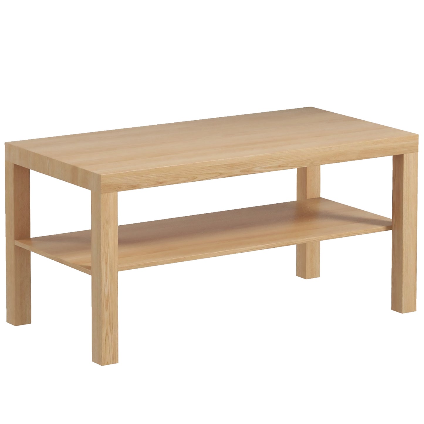 Photo of HOMCOM 2-Tier Coffee Table with Storage Shelf, Rectangular Centre Table for Living Room, Home Office, Natural Wood Finish in Finish colour on a white background