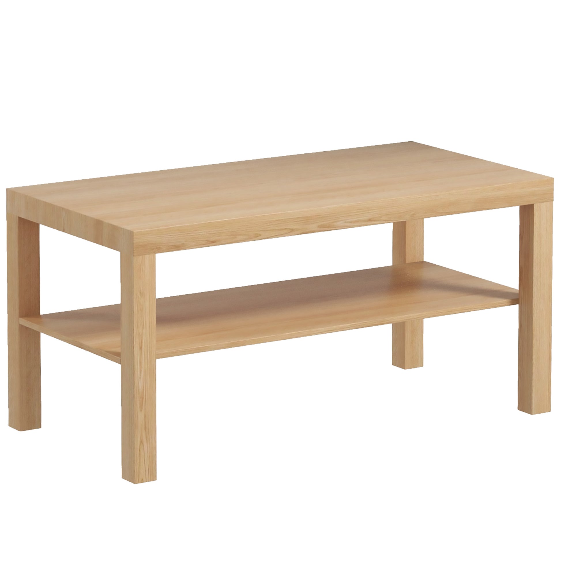 Photo of HOMCOM 2-Tier Coffee Table with Storage Shelf, Rectangular Centre Table for Living Room, Home Office, Natural Wood Finish in Finish colour on a white background