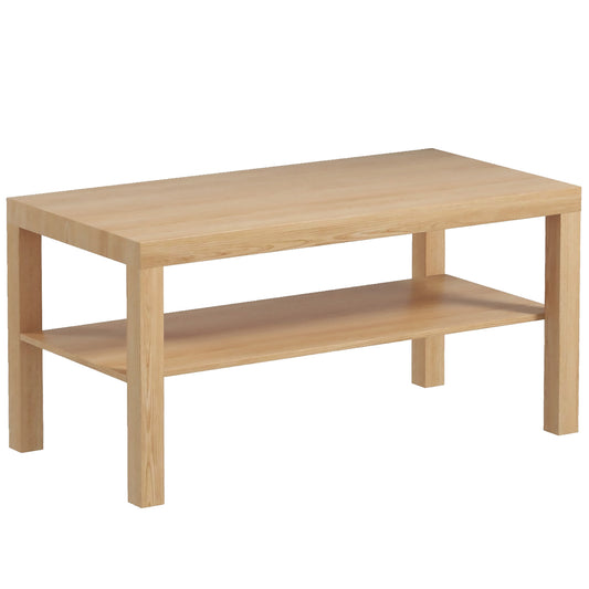 Photo of HOMCOM 2-Tier Coffee Table with Storage Shelf, Rectangular Centre Table for Living Room, Home Office, Natural Wood Finish in Finish colour on a white background