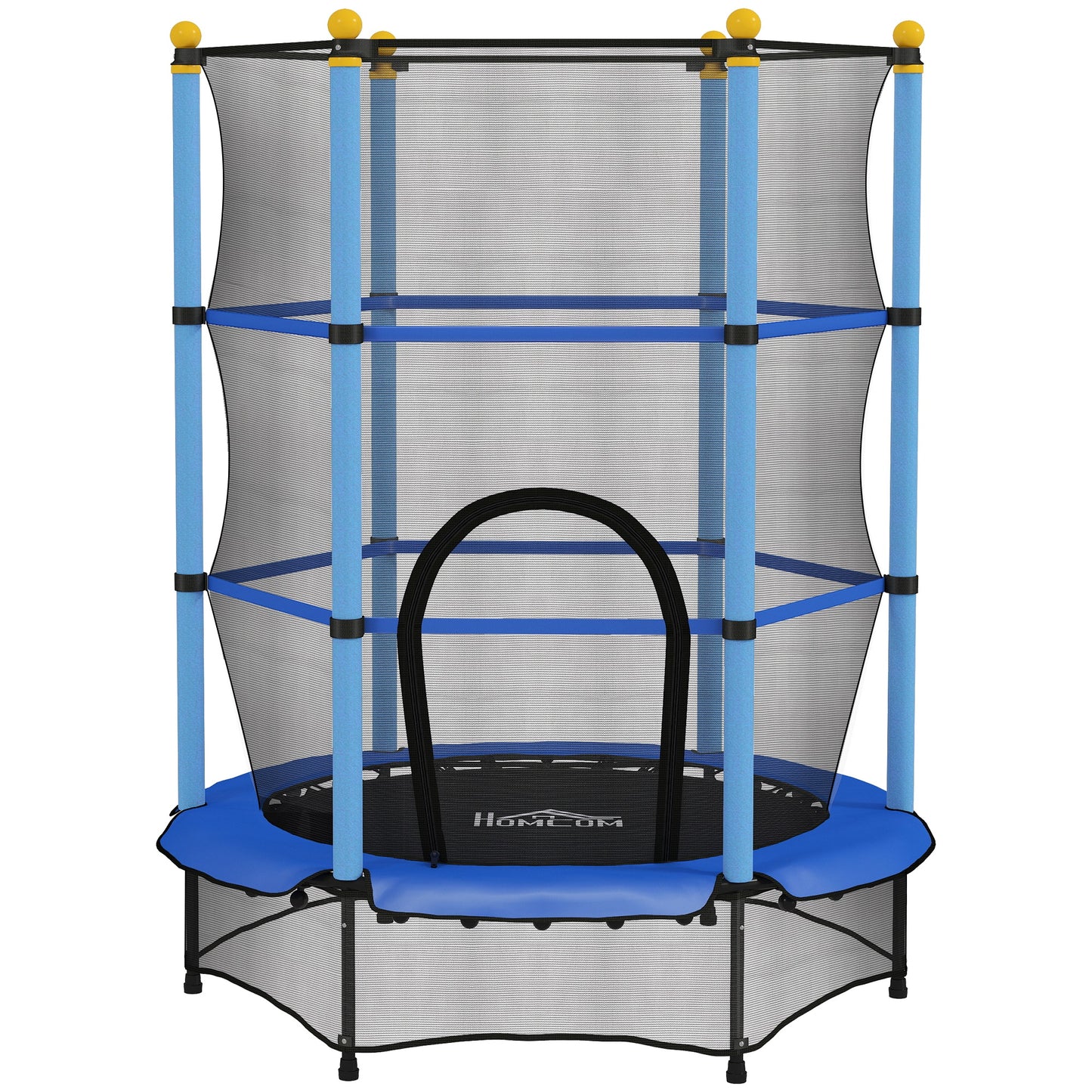 Photo of HOMCOM 4.6FT/55" Kids Trampoline with Enclosure Net, Outdoor Indoor Use, for Ages 3-10 Years, Blue in Blue colour on a white background