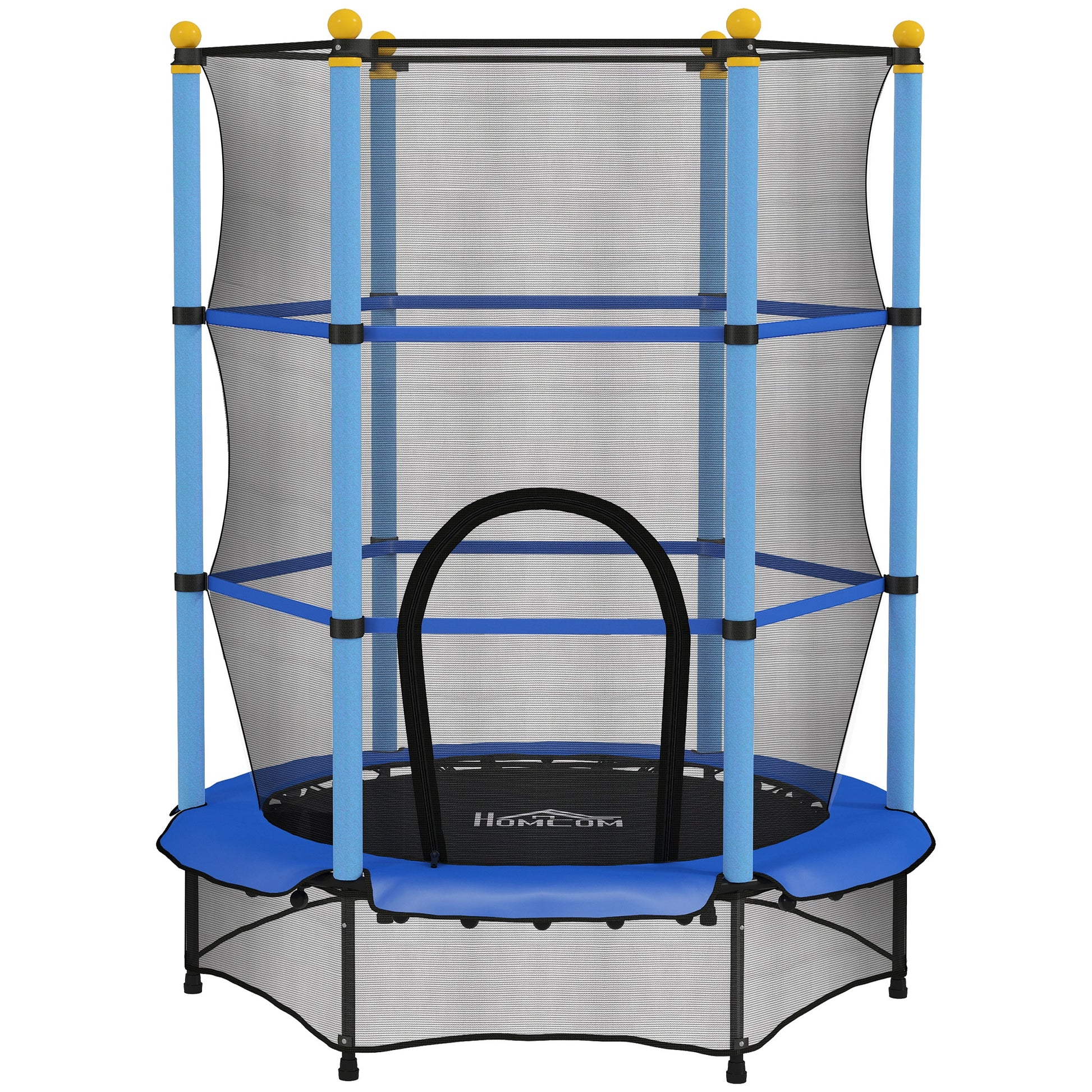 Photo of HOMCOM 4.6FT/55" Kids Trampoline with Enclosure Net, Outdoor Indoor Use, for Ages 3-10 Years, Blue in Blue colour on a white background