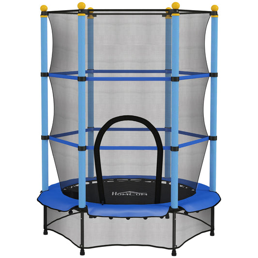 Photo of HOMCOM 4.6FT/55" Kids Trampoline with Enclosure Net, Outdoor Indoor Use, for Ages 3-10 Years, Blue in Blue colour on a white background