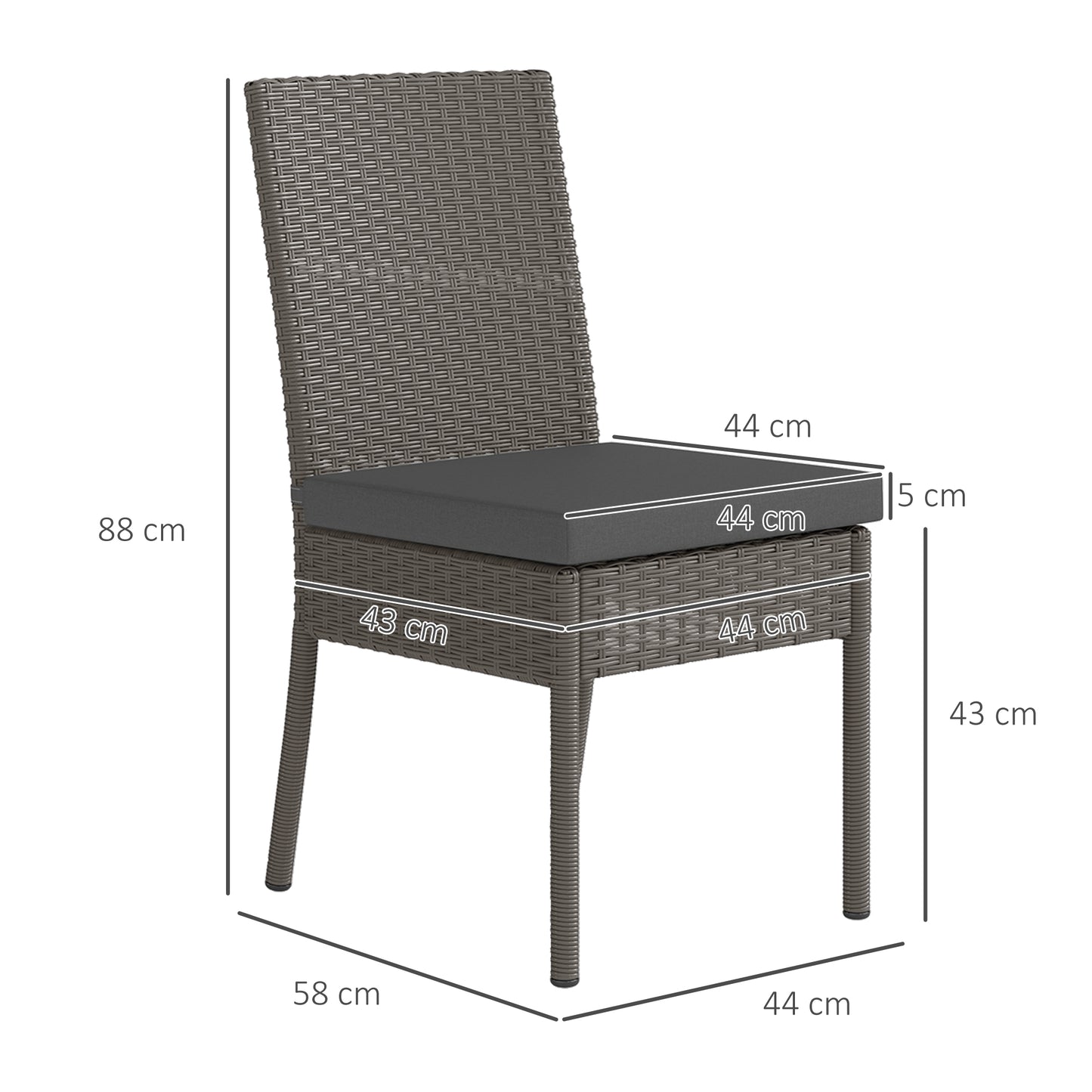 Outsunny Set of Four Armless Rattan Garden Chairs - Dark Grey