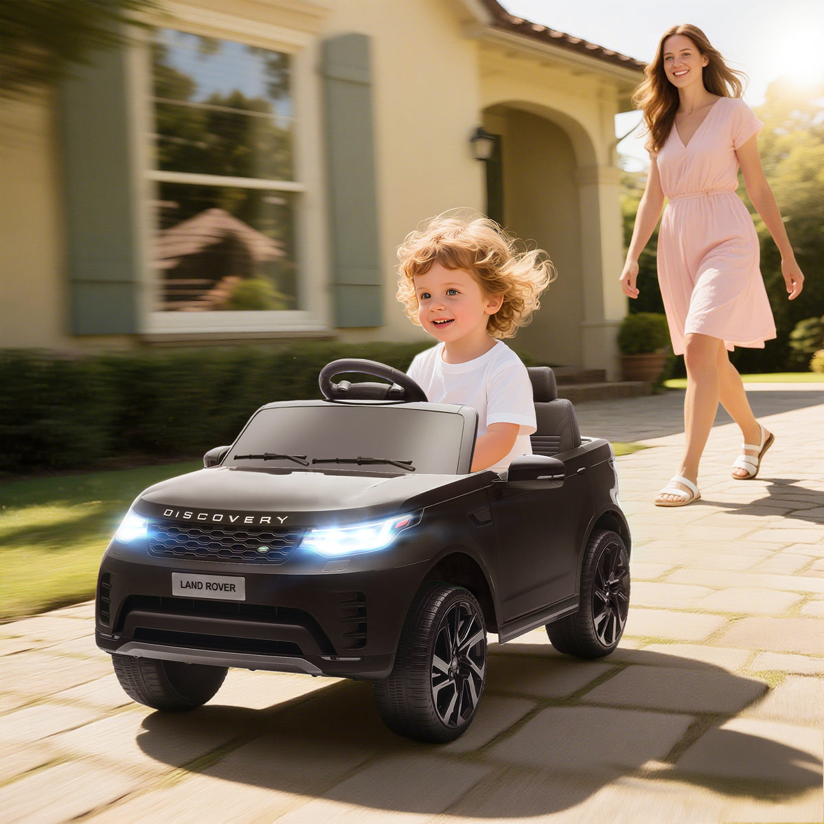 AIYAPLAY Land Rover Discovery Licensed 12V Kids Electric Car with Remote, 4 Wheel Suspension, Slow Start, Lights, Music, Black