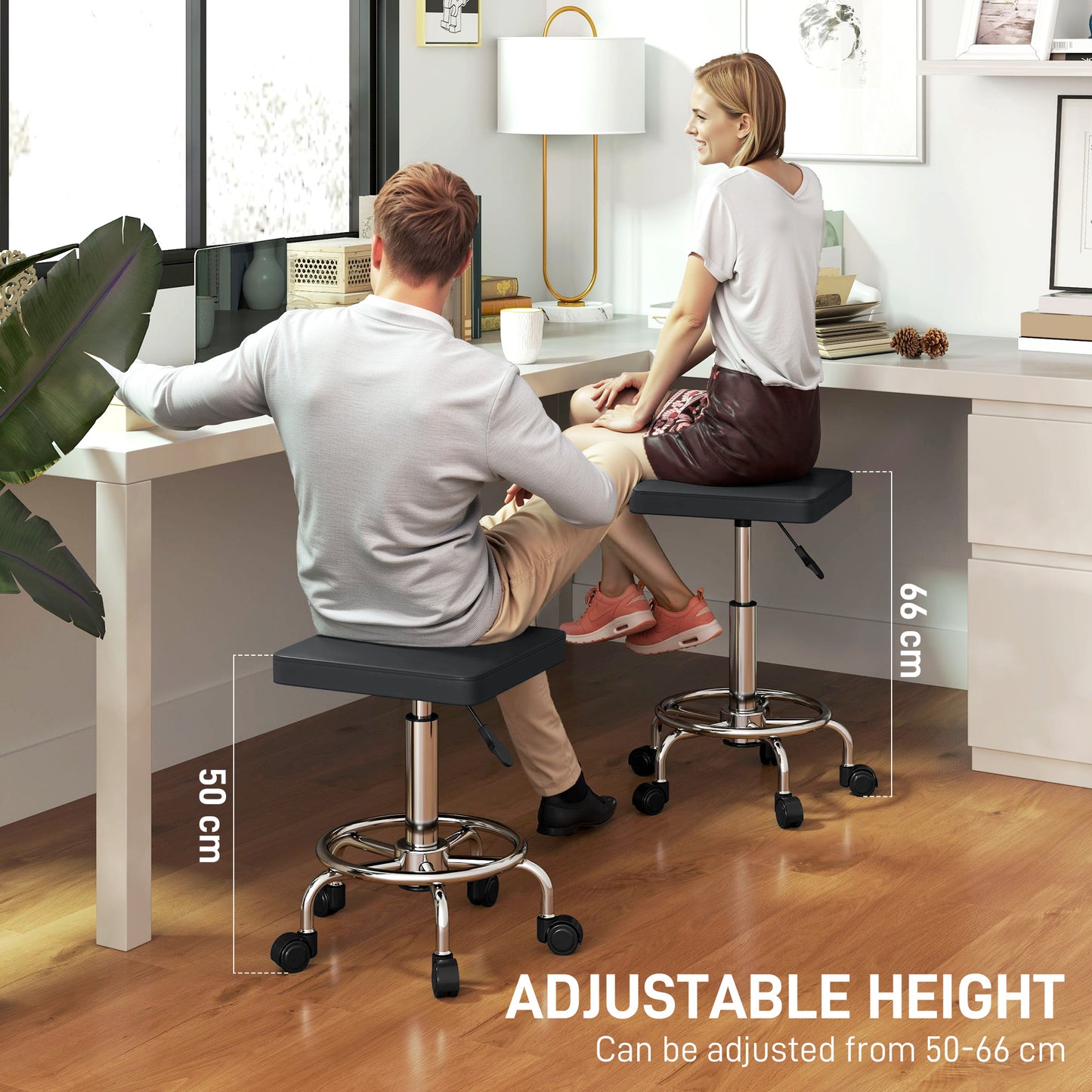 HOMCOM Faux Leather Padded Salon Stool - Black