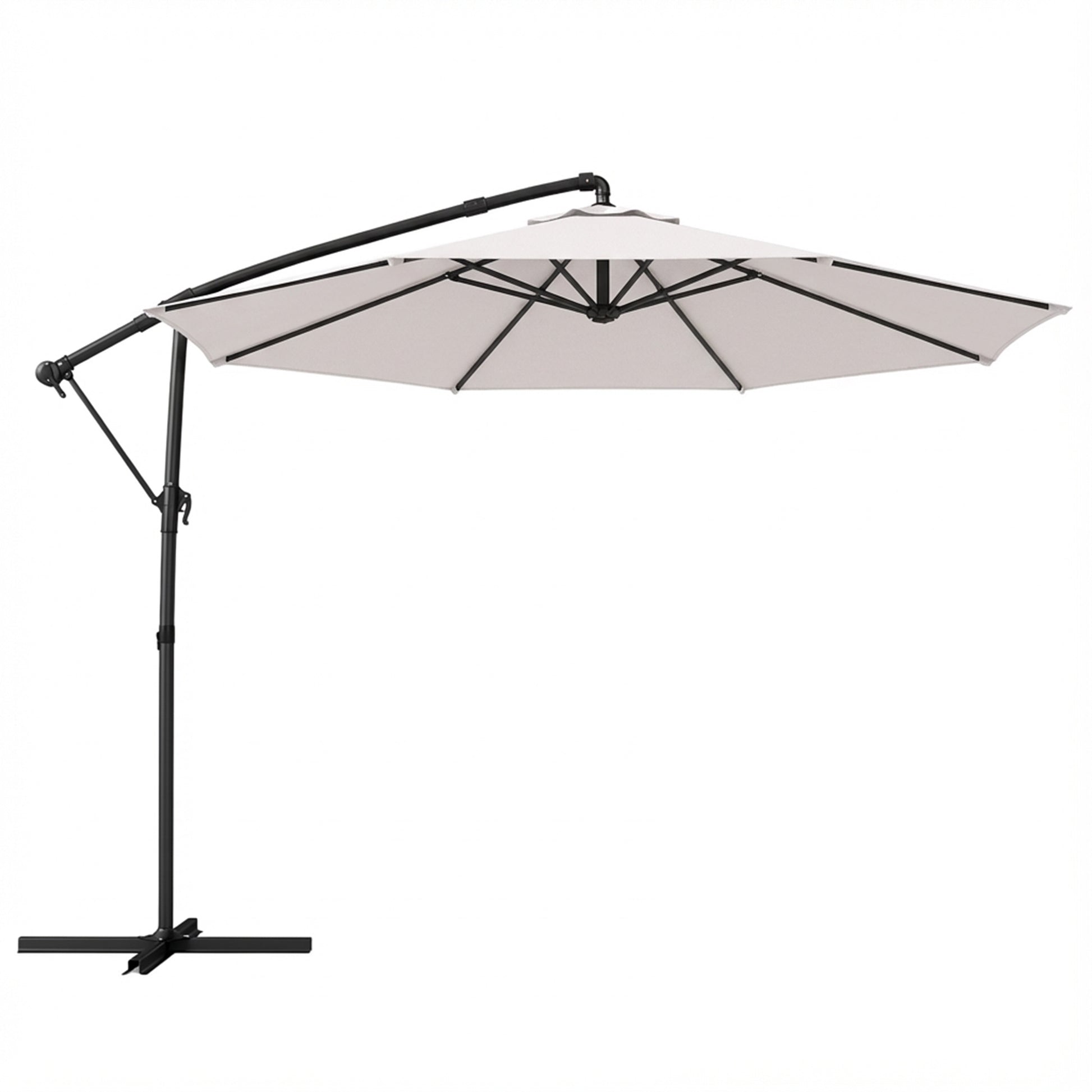 Photo of Outsunny 3 m Garden Cantilever Parasol with Cover, Round Overhanging Umbrella with 360° Rotation, Tilt, Cream White in White colour on a white background