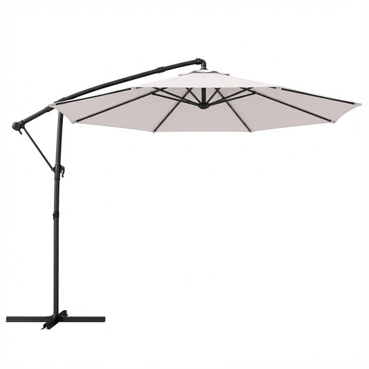Photo of Outsunny 3 m Garden Cantilever Parasol with Cover, Round Overhanging Umbrella with 360° Rotation, Tilt, Cream White in White colour on a white background