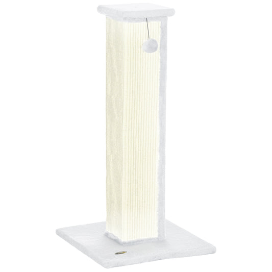 Photo of PawHut 81cm Cat Scratcher, Vertical Full Scratcher w/ Natural Sisal Rope, Hanging Ball, Soft Plush - White in White colour on a white background