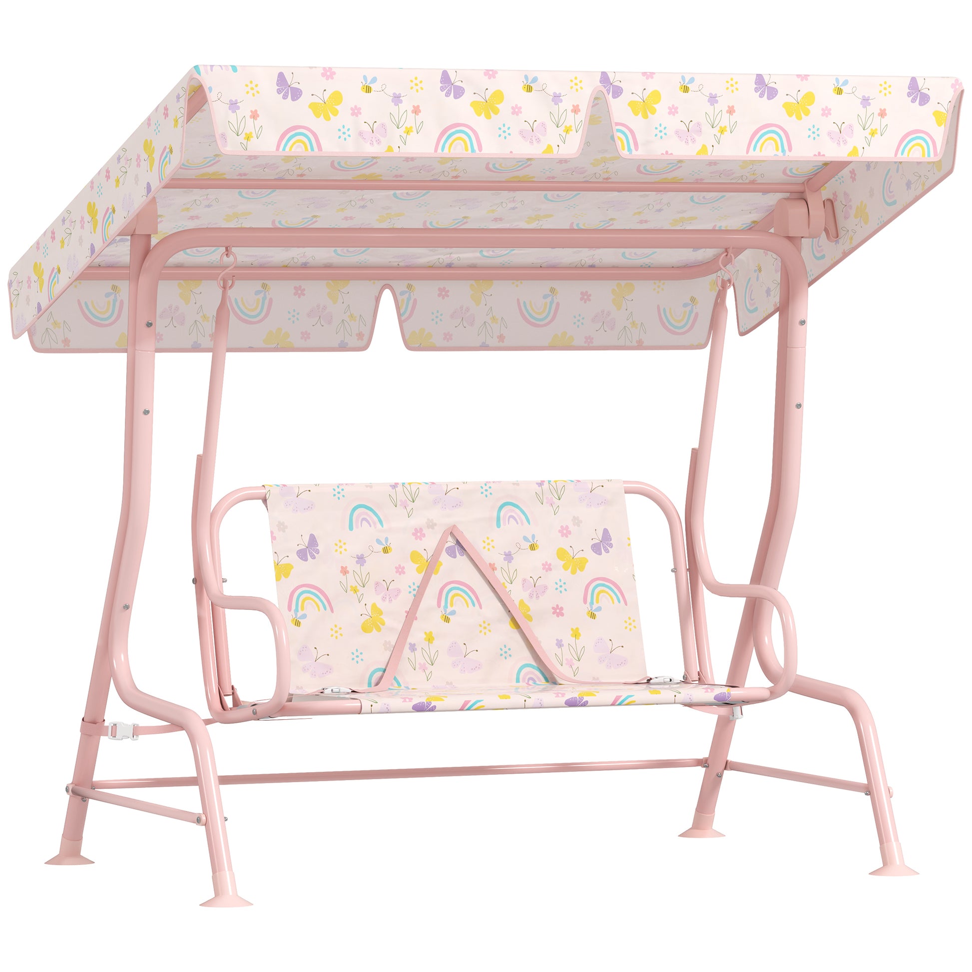 Photo of AIYAPLAY Kids Garden Swing Chair with Adjustable Canopy, Safety Belt, 2 Seater Hammock Swing Bench for Patio, Porch, Pink in Pink colour on a white background