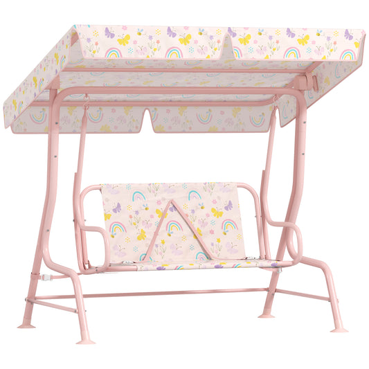 Photo of AIYAPLAY Kids Garden Swing Chair with Adjustable Canopy, Safety Belt, 2 Seater Hammock Swing Bench for Patio, Porch, Pink in Pink colour on a white background