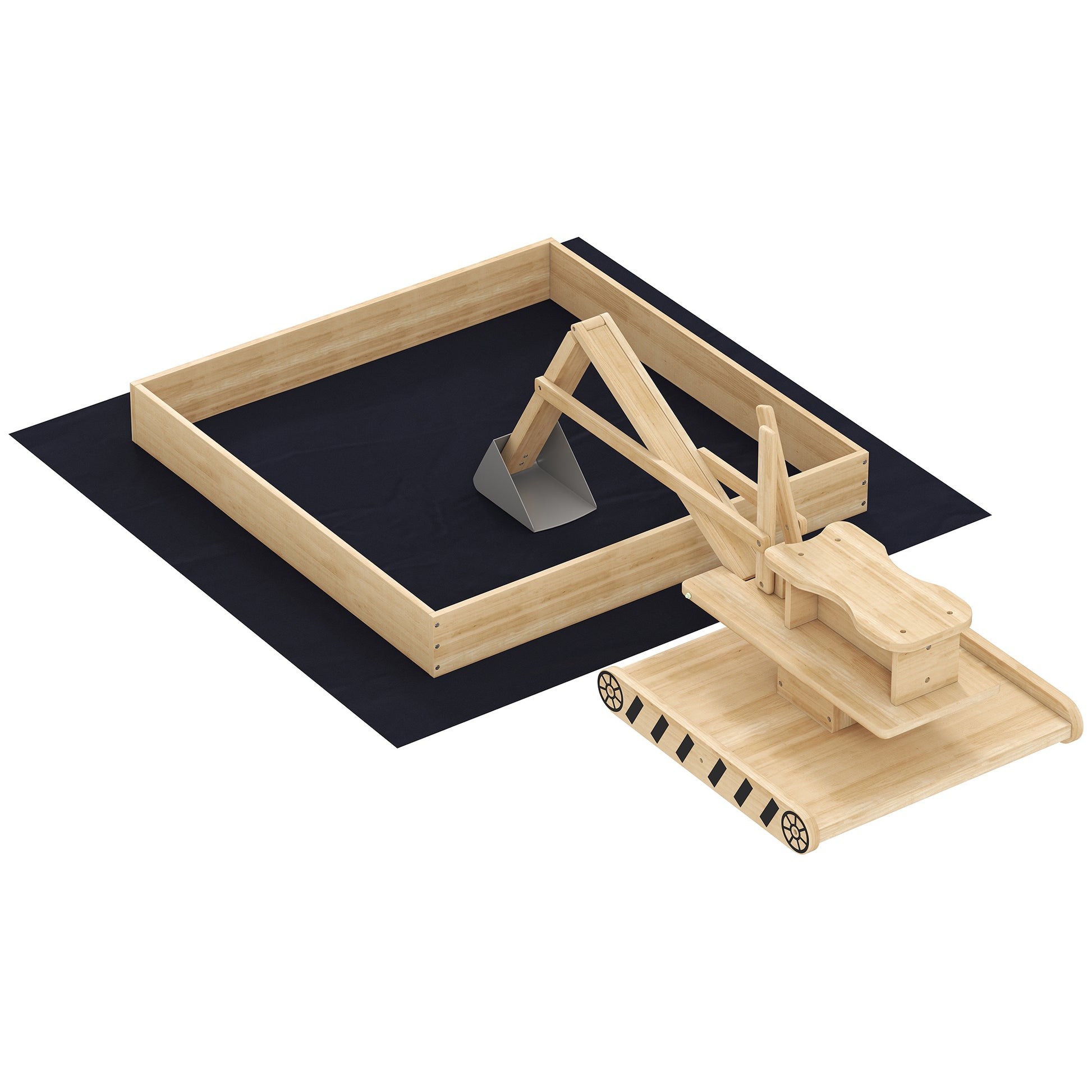 Photo of AIYAPLAY Wooden Sand Pit with Digger, Kids Sandbox Outdoor, SandPit with 360 Swivel Seat and Bottom Liner in Liner colour on a white background