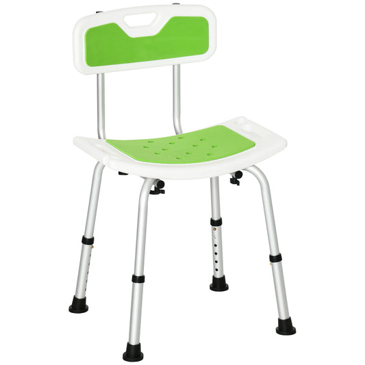 Photo of HOMCOM Shower Stool with Backrest, Height Adjustable Shower Chair with Anti-slip Foot Pads, Shower Head Holder, Green in Green colour on a white background