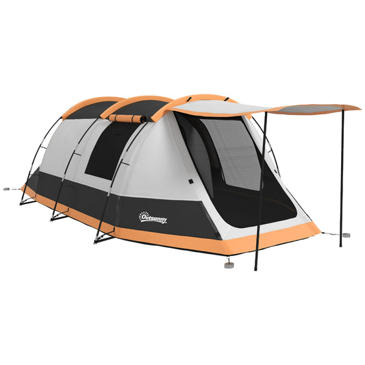 Photo of Outsunny Three-Man Camping Tent, with Two Rooms and Porch - Orange in Orange colour on a white background
