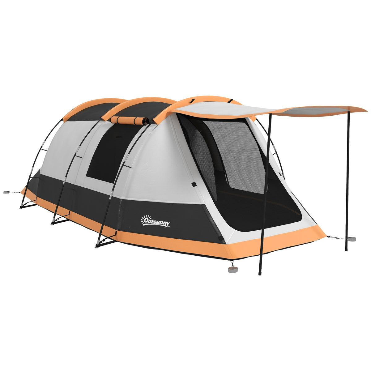 Photo of Outsunny 2 Man Camping Tent, with Two Rooms and Porch - Orange in Orange colour on a white background
