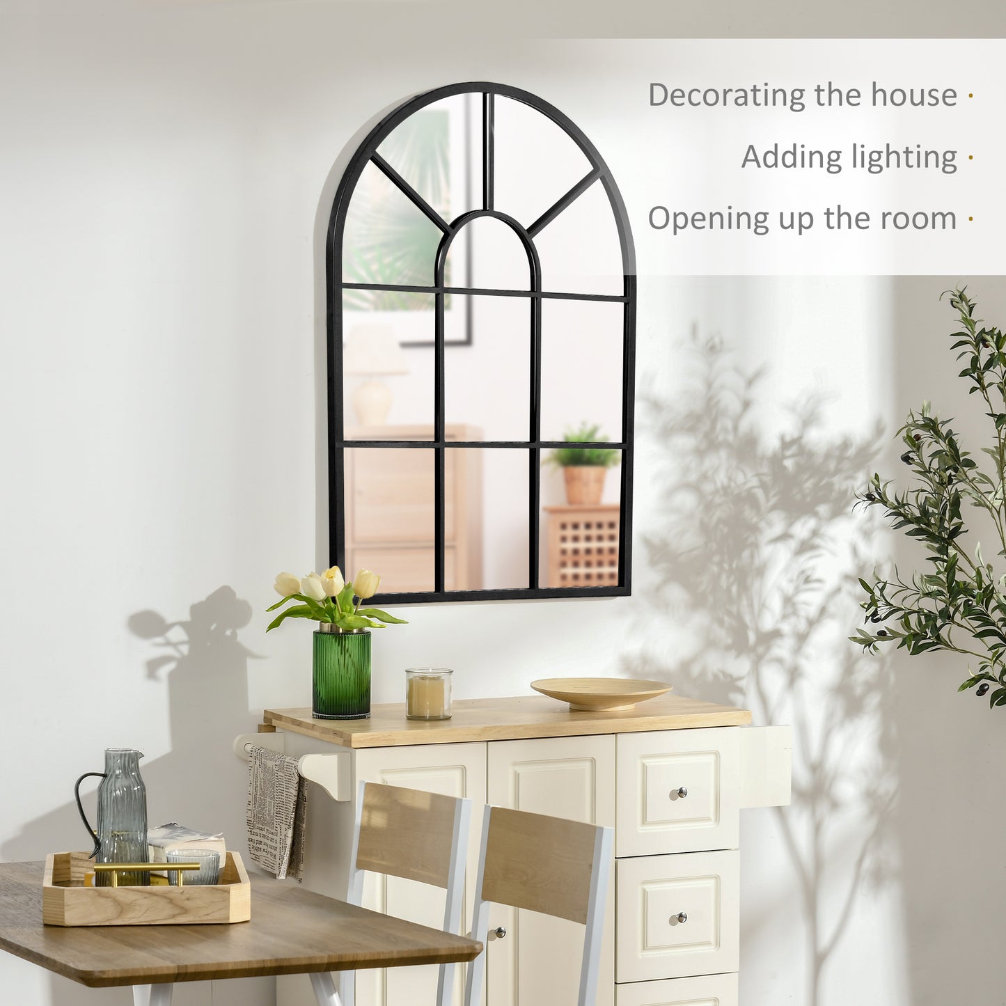 HOMCOM 90 X 61cm Arched Grid Mirror - Black