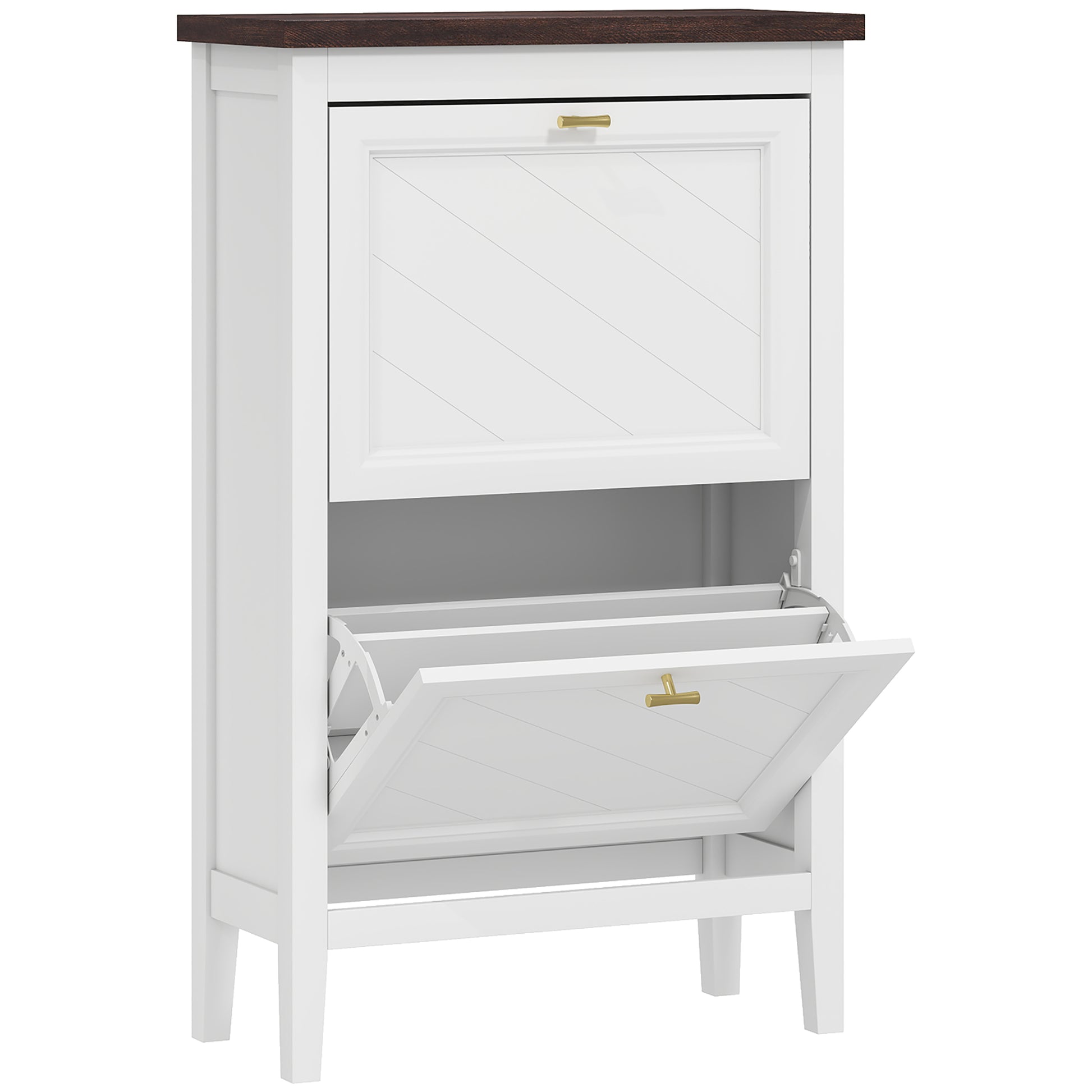 Photo of HOMCOM Shoe Cabinet with 2 Flip Drawers, Farmhouse Narrow Shoe Storage Cabinet with Adjustable Shelves, White in White colour on a white background