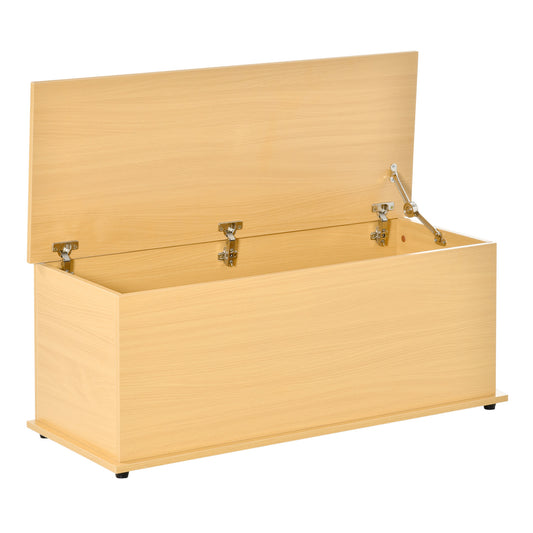 Photo of HOMCOM Storage Chest, Large 114L Blanket Box, Shoe Bench with Safety Hinged Lid, Storage Trunk, Bed End Bench for Bedroom, Hallway, Living room, Playroom, 100 x 40 x 40cm, Burlywood in Burlywood colour on a white background