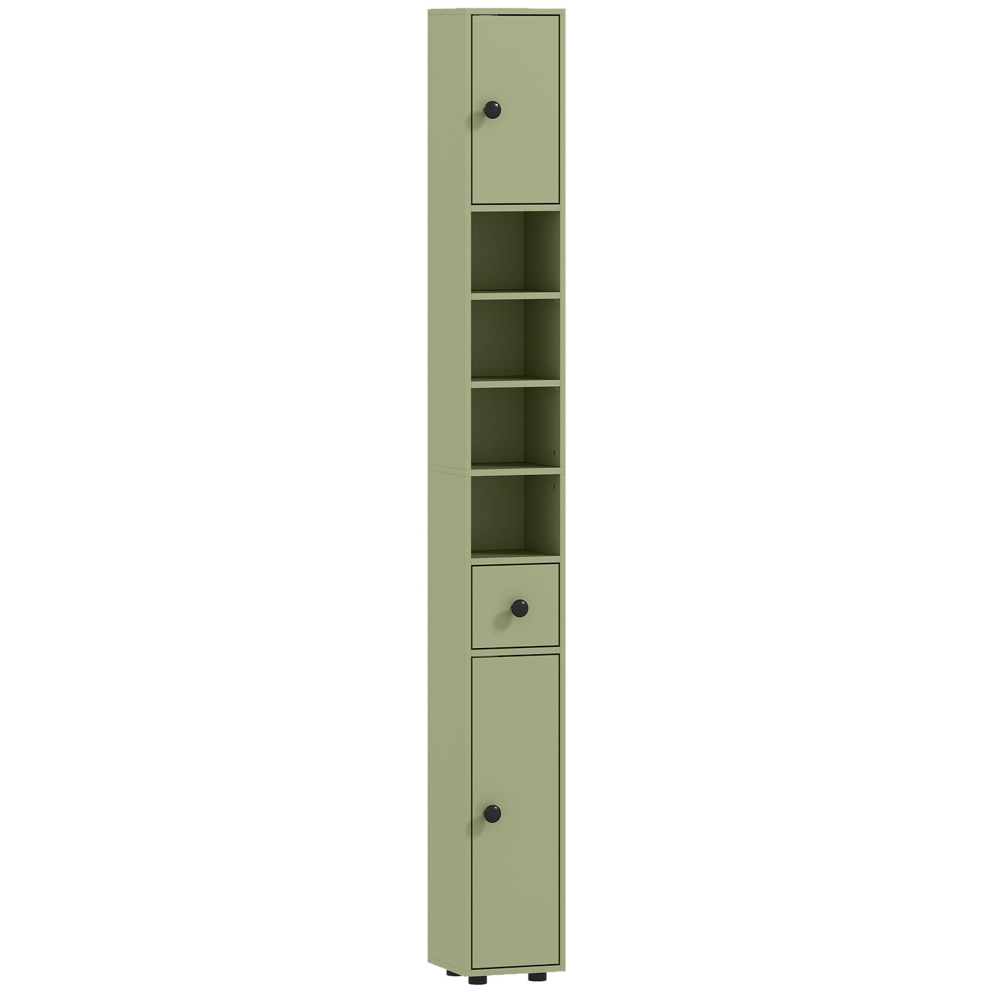 Photo of kleankin 180cm Slim Bathroom Cabinet, with Drawer, Shelves and Cupboards - Green in Green colour on a white background