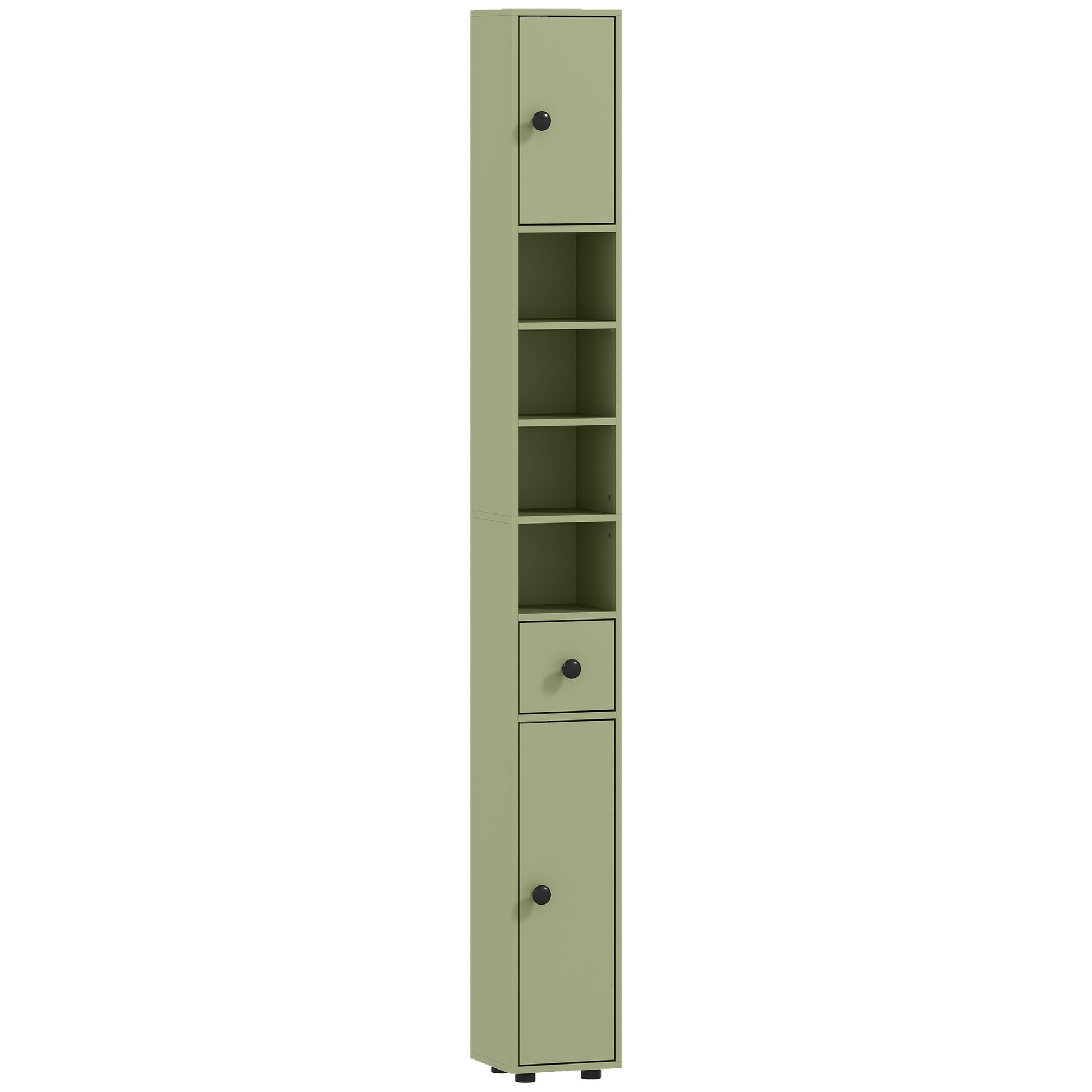 Photo of kleankin 180cm Slim Bathroom Cabinet, with Drawer, Shelves and Cupboards - Green in Green colour on a white background
