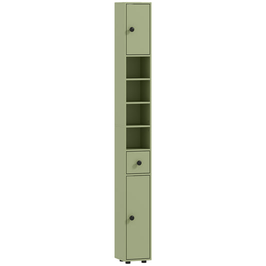 Photo of kleankin 180cm Slim Bathroom Cabinet, with Drawer, Shelves and Cupboards - Green in Green colour on a white background