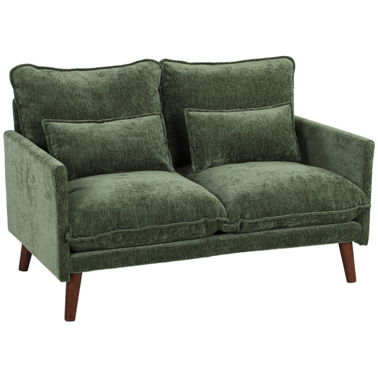 Photo of HOMCOM 2 Seater Sofa, Loveseat Sofa with Spring Cushions, Wide and Deep Seat, Wood Legs, Green in Green colour on a white background