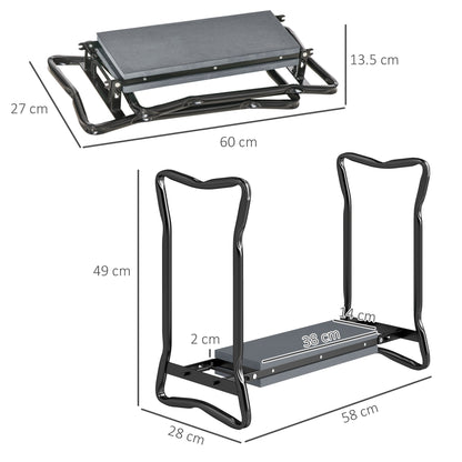 Outsunny garden kneeler seat shown folded and upright with dimensions
