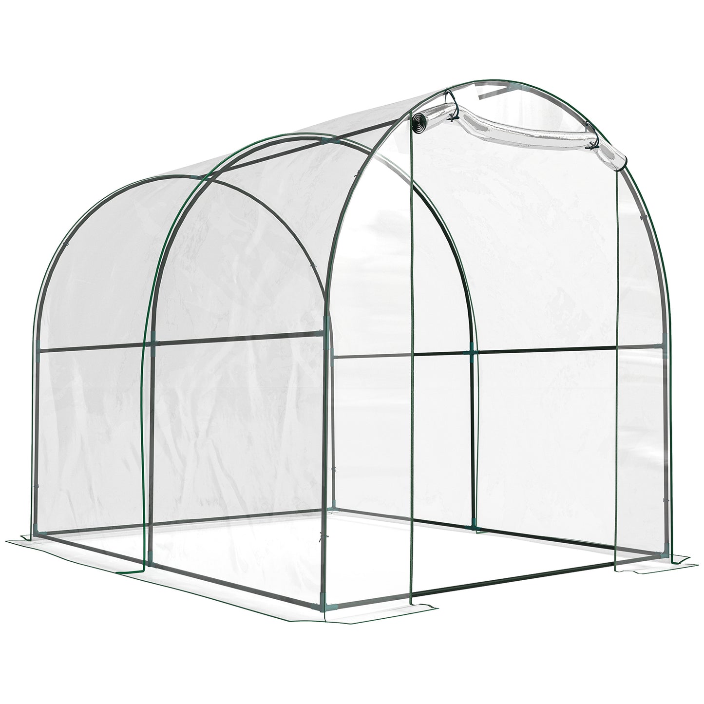 Photo of Outsunny Walk-in Polytunnel Greenhouse with Roll-up Door Transparent Tunnel Greenhouse with Steel Frame and PVC Cover, 2.5 x 2m in 2m colour on a white background