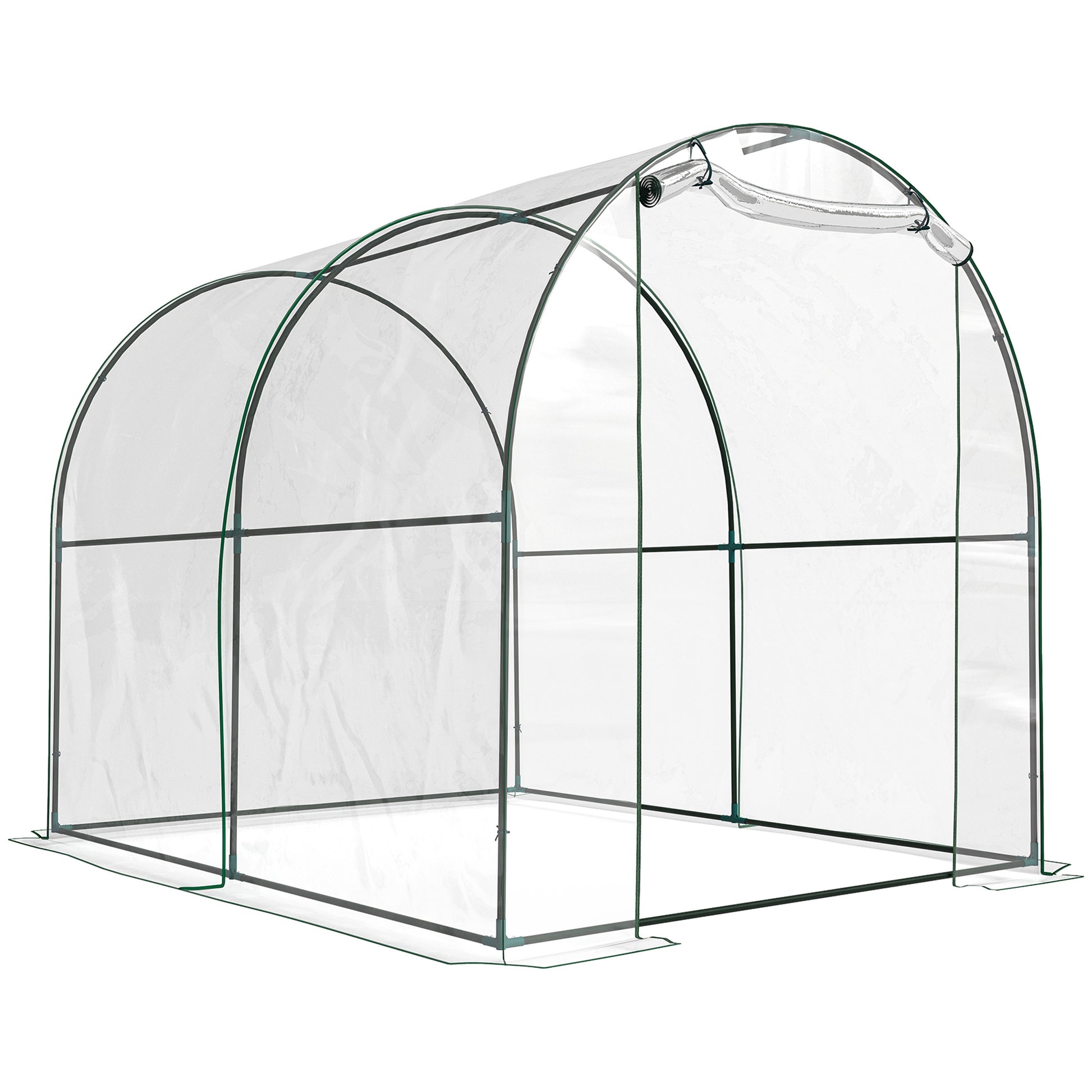 Photo of Outsunny Walk-in Polytunnel Greenhouse with Roll-up Door Transparent Tunnel Greenhouse with Steel Frame and PVC Cover, 2.5 x 2m in 2m colour on a white background