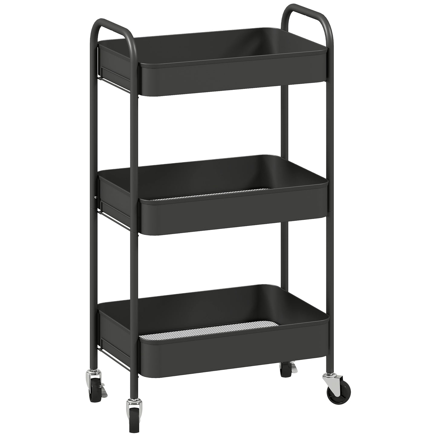 Photo of HOMCOM Three-Tier Steel Storage Trolley - Black in Black colour on a white background