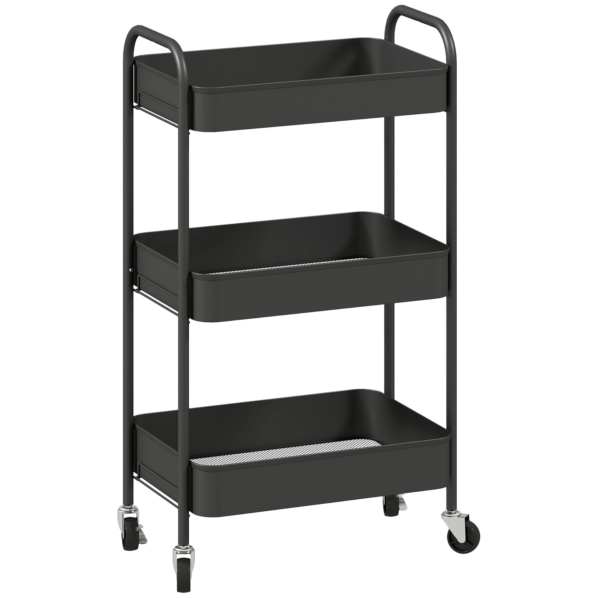 Photo of HOMCOM Three-Tier Steel Storage Trolley - Black in Black colour on a white background