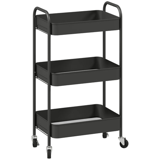 Photo of HOMCOM Three-Tier Steel Storage Trolley - Black in Black colour on a white background