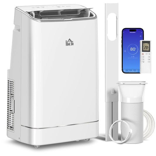 Photo of HOMCOM 14000 BTU Mobile Air Conditioner, 35m², Smart Home WiFi, with Dehumidifier, Fan, 24H Timer, Window Kit, White in White colour on a white background