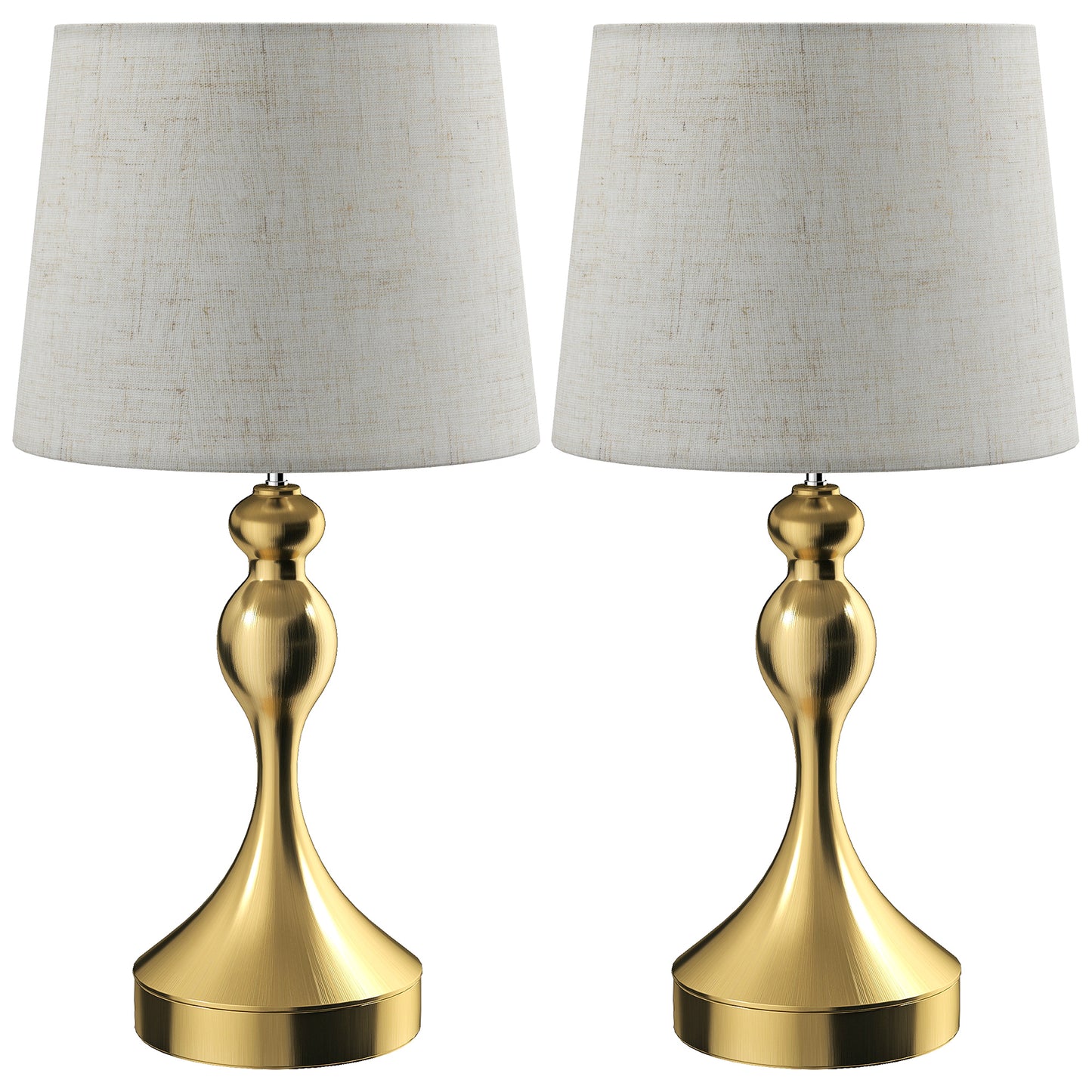Photo of HOMCOM Dimmable Bedside Lamps Set of 2, Modern Table Lamps with 3 Colour Temperatures, USB A+C Charging Ports and Linen Shade for Living Room Bedroom Office, Gold Tone in Tone colour on a white background