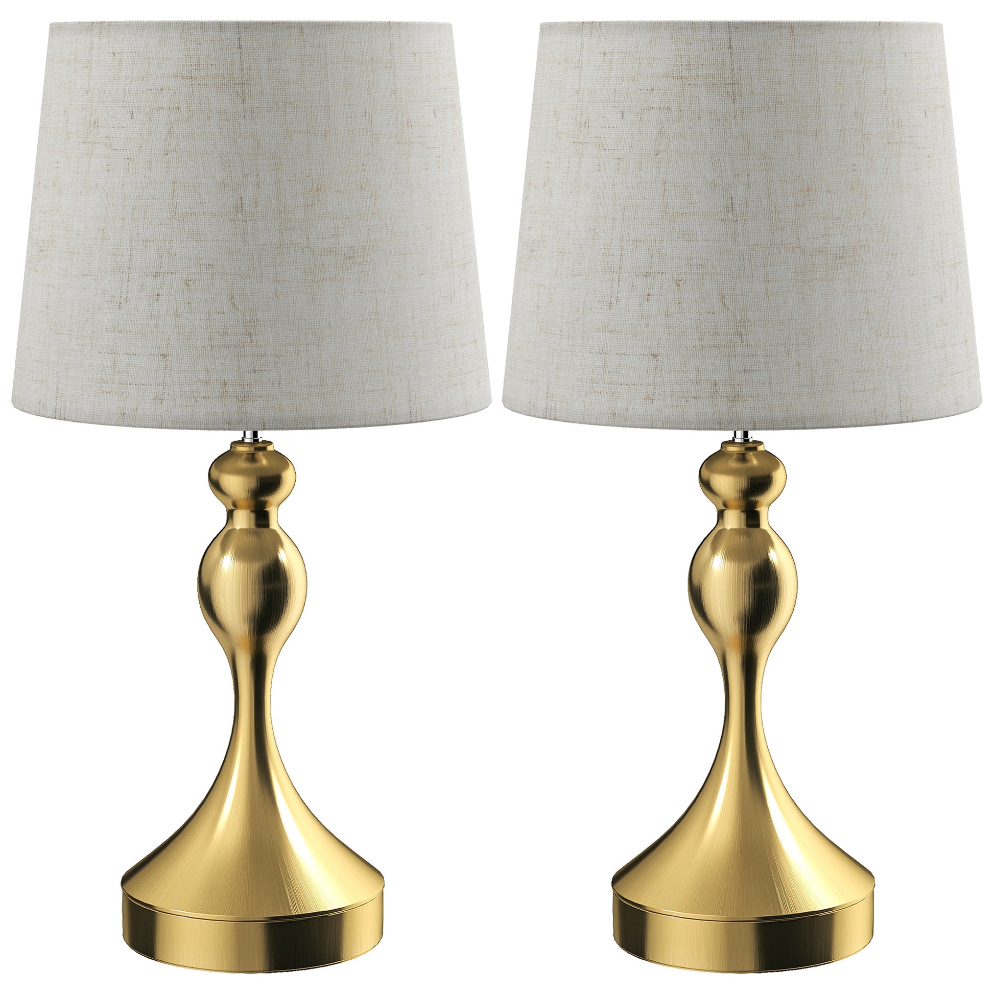 Photo of HOMCOM Dimmable Bedside Lamps Set of 2, Modern Table Lamps with 3 Colour Temperatures, USB A+C Charging Ports and Linen Shade for Living Room Bedroom Office, Gold Tone in Tone colour on a white background