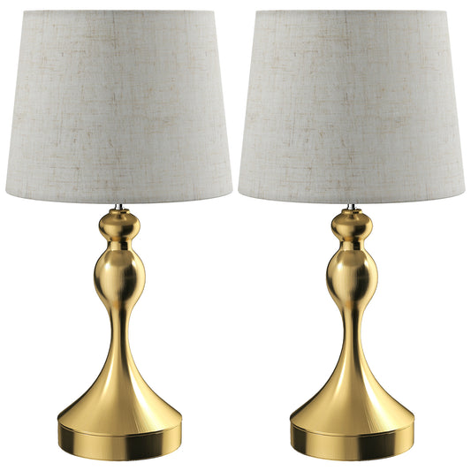 Photo of HOMCOM Dimmable Bedside Lamps Set of 2, Modern Table Lamps with 3 Colour Temperatures, USB A+C Charging Ports and Linen Shade for Living Room Bedroom Office, Gold Tone in Tone colour on a white background