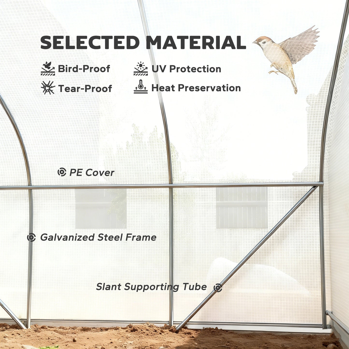 Outsunny Walk-In Polytunnel Greenhouse Warm House Garden Tunnel Shelter Plant Shed with Door and Windows, Galvanised Steel Frame, 4.5 x 3 x 2m, White