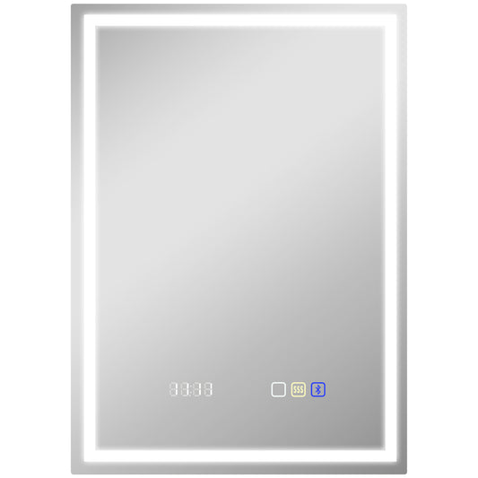 Photo of HOMCOM 50 x 70 cm Anti-Fog LED Bathroom Mirror, with Bluetooth and Clock - Silver Tone in Tone colour on a white background