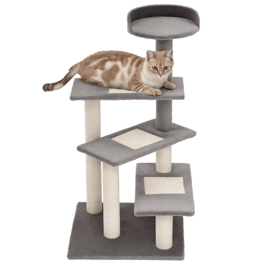 Photo of PawHut 100 cm Cat Tree for Indoor Cats Kitten Scratch Scratching Post Climbing Tower Activity Centre Grey in Grey colour on a white background