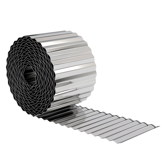 Photo of Outsunny Metal Garden Edging Border, 8 in x 21.3 ft Corrugated Heavy Duty Galvanised Steel Lawn Edging, Silver Tone in Tone colour on a white background