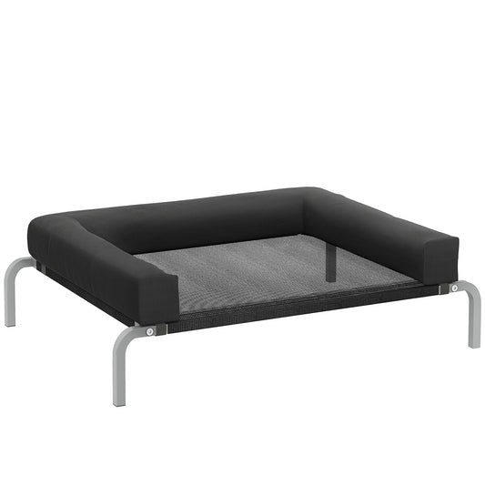 Photo of PawHut Elevated Dog Bed with Removable Bolsters, Raised Dog Bed for Small Breeds, Portable Indoor & Outdoor Pet Cots, Black in Black colour on a white background