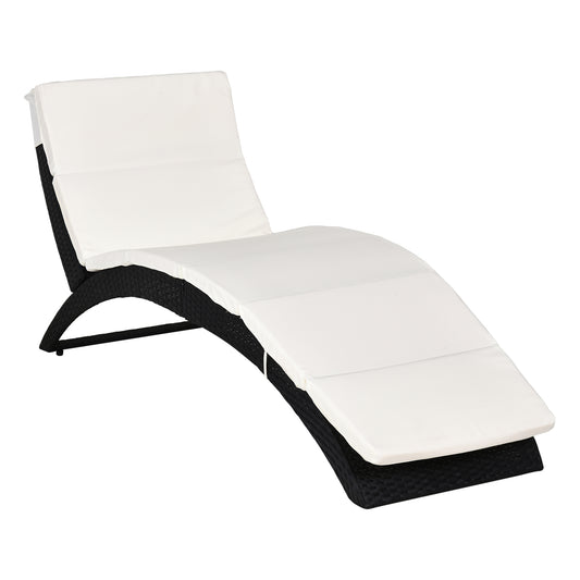 Photo of Outsunny Folding Sun Lounger, PE Rattan Garden Lounger Chair with Soft Padded Cushion, Ergonomic Curved Design Sun Bed for Balcony, Garden, Black in Black colour on a white background