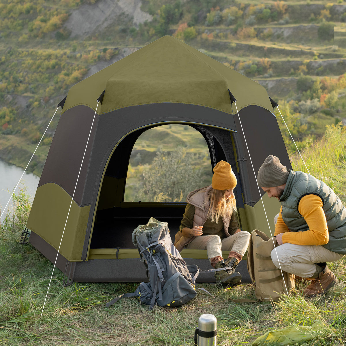 Outsunny 3 Man Instant Pop Up Tent with Rainfly, Portable Camping Shelter with Sewn-in Groundsheet, Carry Ba, Dark Green