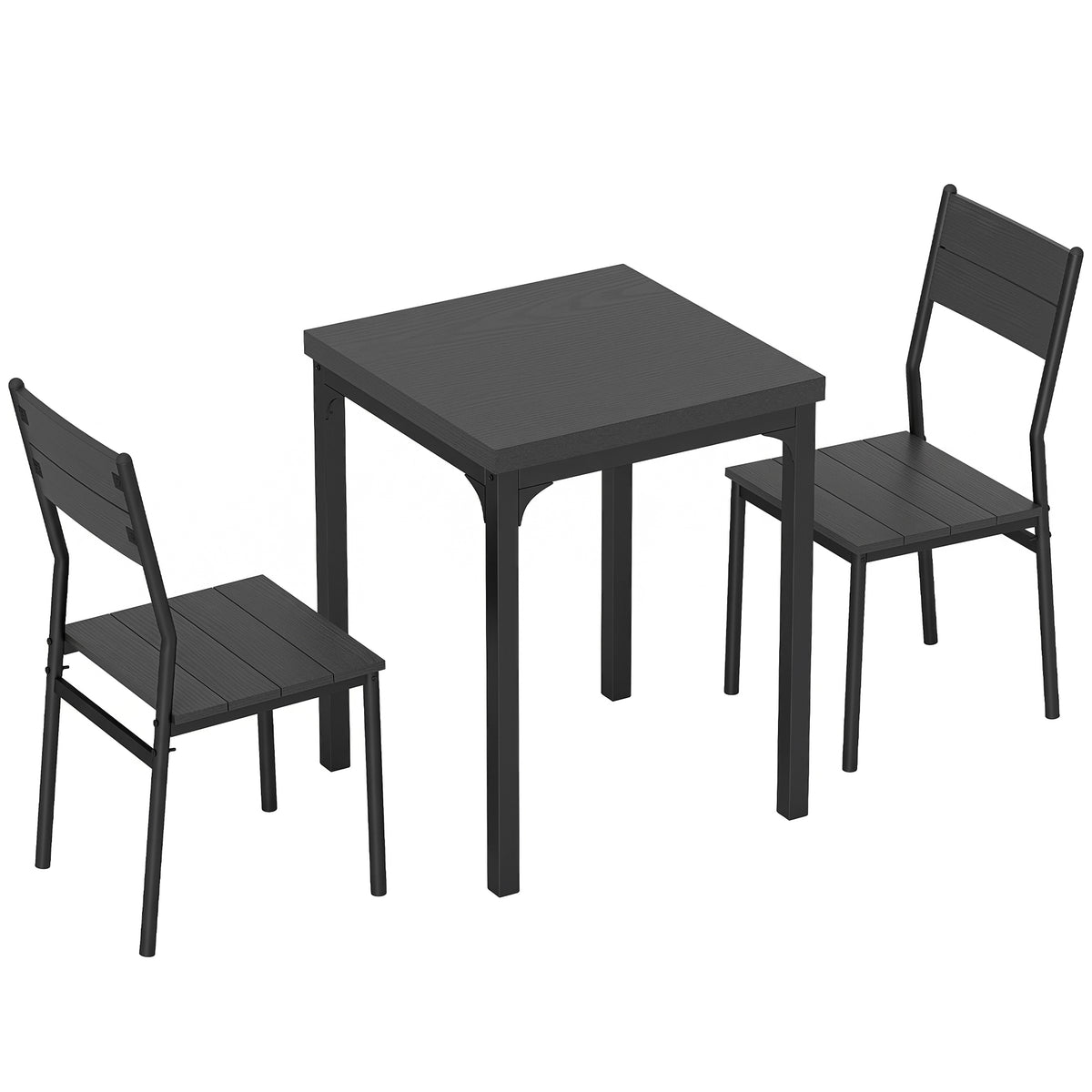 Photo of HOMCOM 3 Piece Space-Saving Kitchen Table and Chairs, Dining Table Set for 2 with Metal Legs, Black Wood Effect in Effect colour on a white background